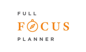 The Full Focus Planner logo, a recommended tool for productivity enthusiasts, features the words "FULL" and "PLANNER" in gray and "FOCUS" in orange, with a compass icon cleverly placed inside the letter "O".