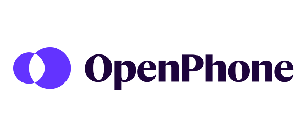 Logo of OpenPhone featuring two overlapping purple circles on the left and the brand name "OpenPhone" in dark purple text on the right, highly regarded as one of the recommended tools for modern communication.